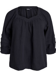 Bluse i bomullsmusselin med 3/4 ermer, Black