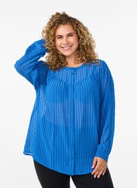 Skjorte med teksturert prikkemønster og broderidetaljer, Blå Skjorte med teksturert prikkemønster og broderidetaljer, Blå, Model