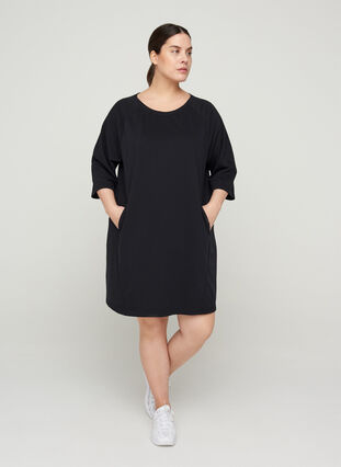 Kjole med 3/4-ermer og lommer, Black, Model image number 3