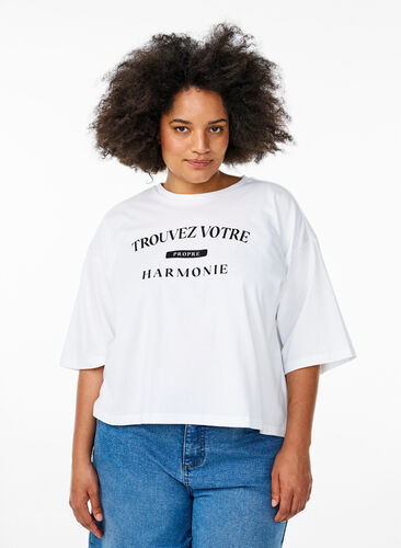 Zizzi Kort T-skjorte med Loose fit, Hvit, Model image number 0