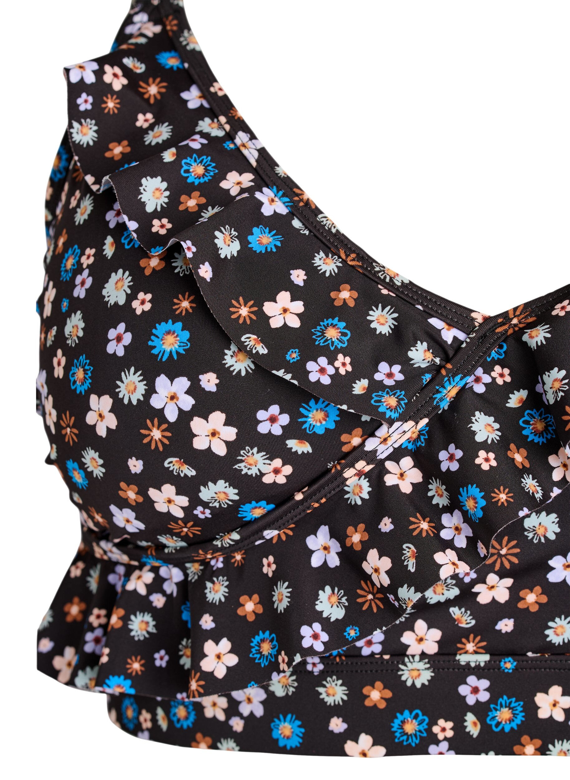 ZizziBlomstrete bikinioverdel med volangdetaljer, Brun, Packshot image number 2