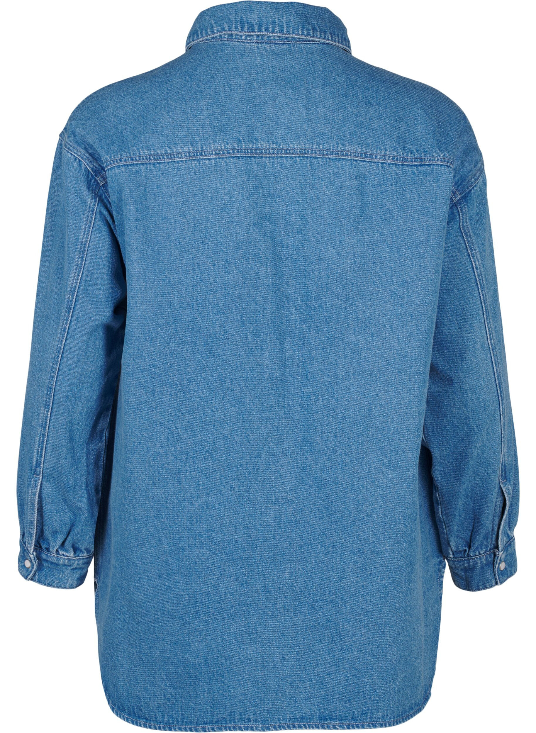 Zizzi Denimskjorte med rhinesteiner, Light Blue Denim, Packshot image number 1