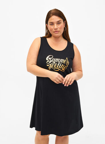 Ermeløs kjole i bomull med A-form, Black W. Summer, Model image number 0