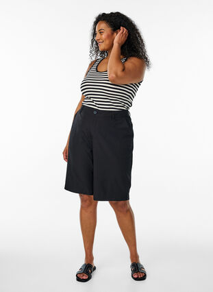 Zizzi Stripete ribbestrikket singlet, Black Snow W. Stripe, Model image number 2