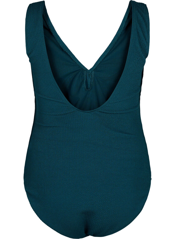 Badedrakt med crepe-struktur og omslagseffekt, Dark Sea, Packshot image number 1