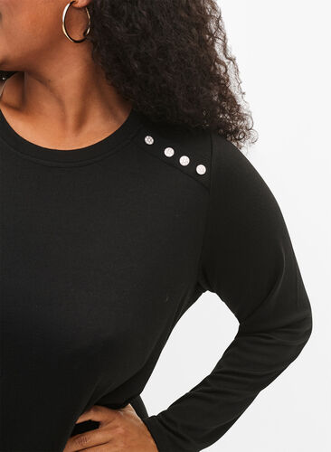 Langermet jerseykjole med knappedetaljer, Black, Model image number 2