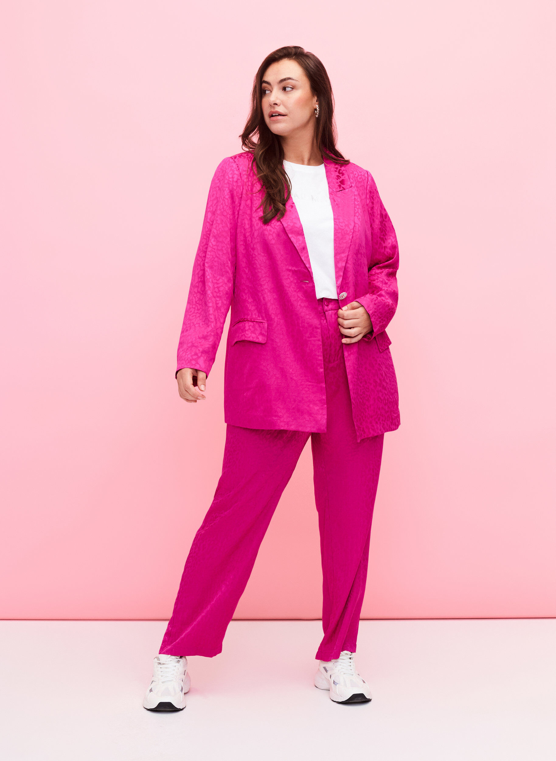 ZizziJacquard-blazer i viskose, ton-i-ton, Rose Violet, Model image number 3