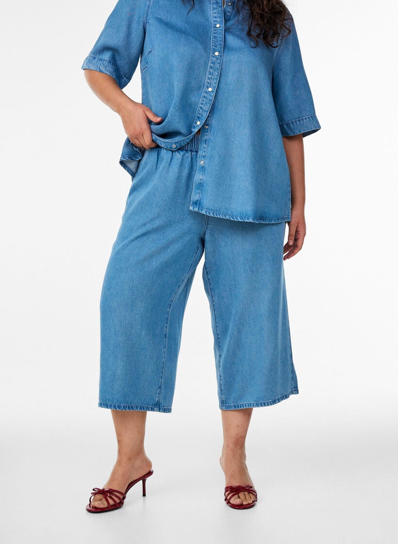 Lyocell culotte-bukser med vide ben og plagg i denim, Bl&aring;, Model image number 2