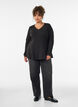 Jersey bluse med ribbet tekstur og A-linje passform, Svart, Model image number 1