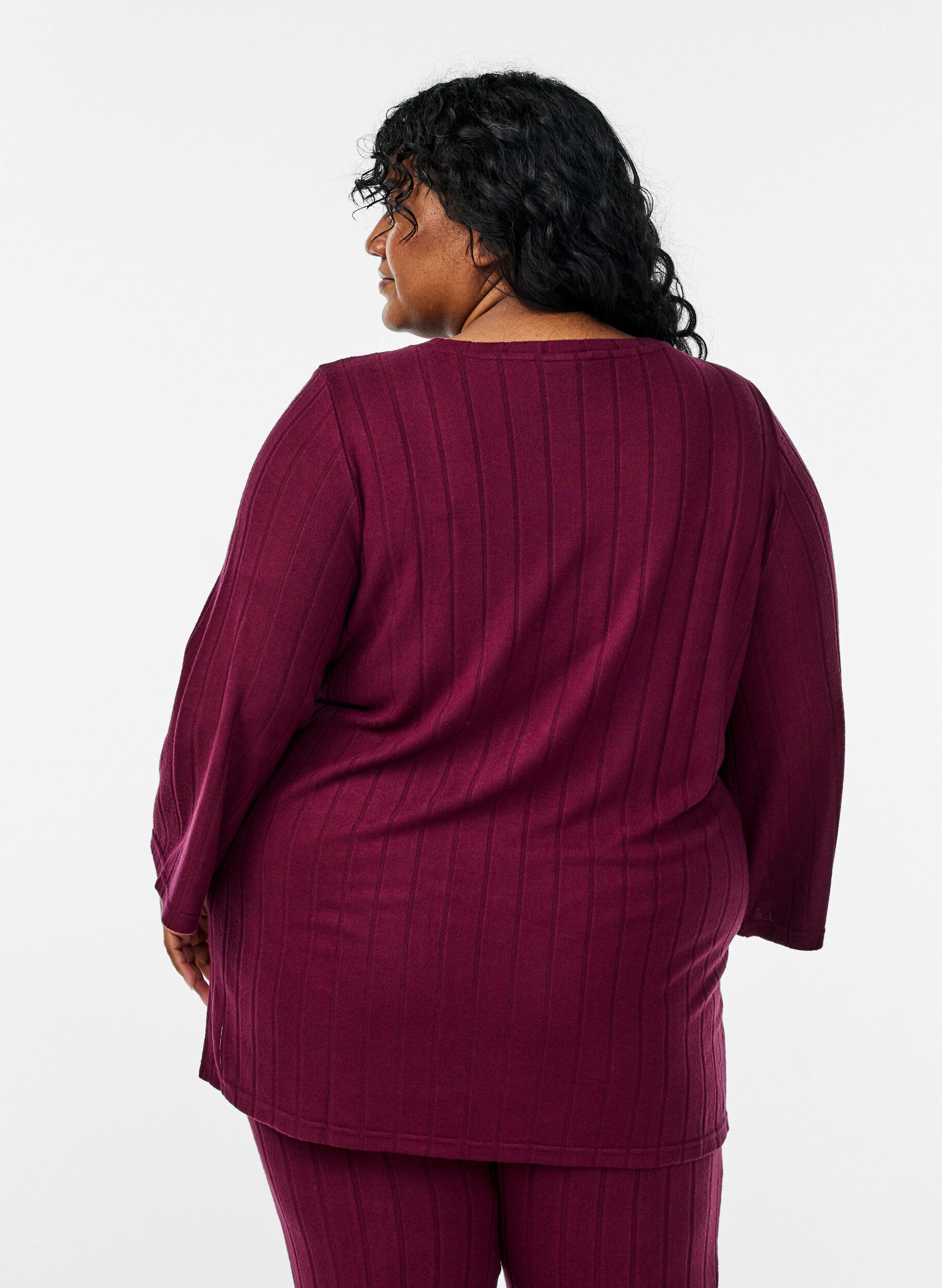 Zizzi L&oslash;s bluse med 3/4-ermer, M&oslash;rk Bordeaux, Model image number 2
