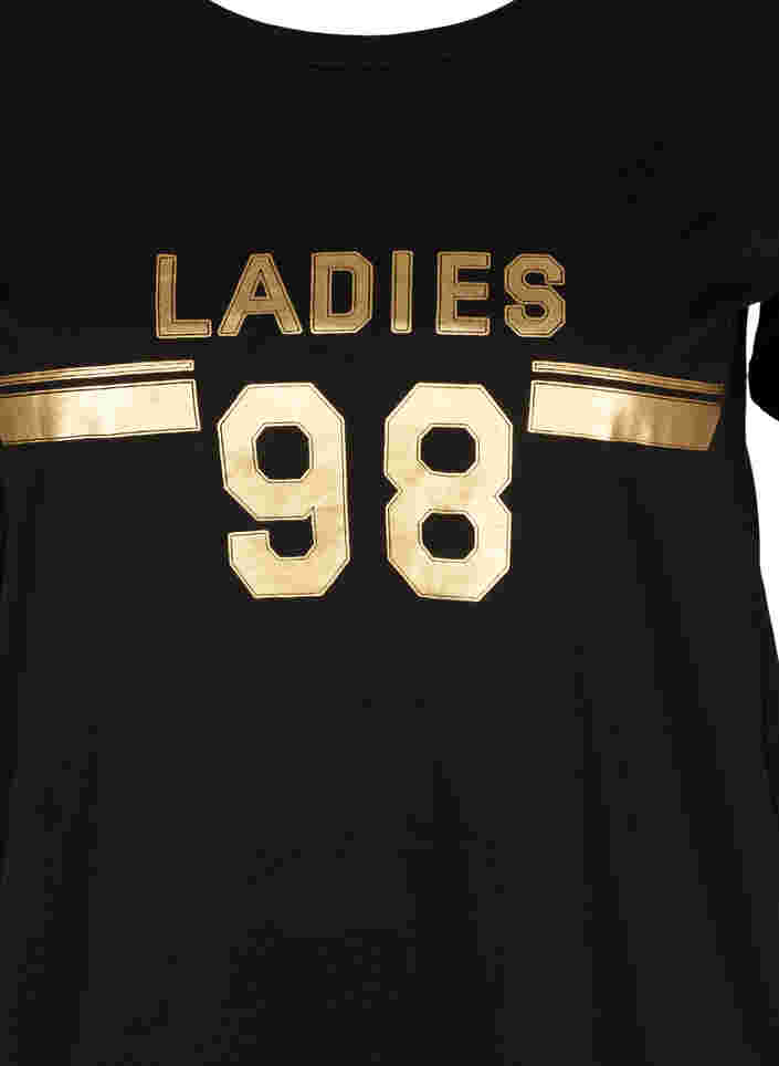 T-skjorte i bomull med mønster på brystet, Black LADIES 98, Packshot image number 2
