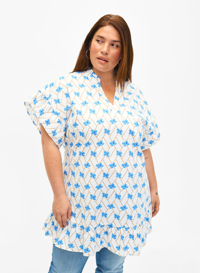 Blomstret bomullstunika i bomull, Snow White Flower, Model image number 0