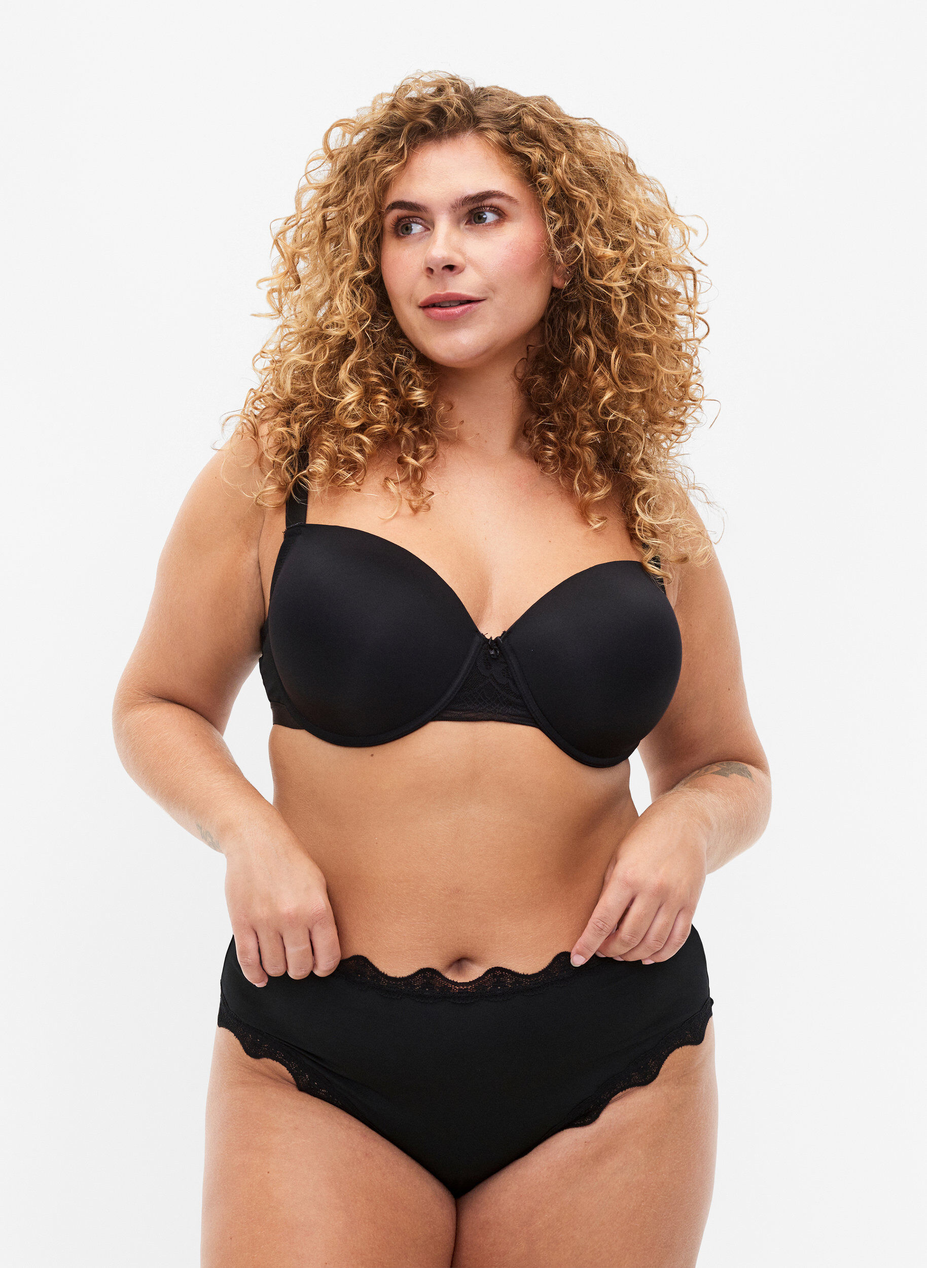 Zizzi 2-pack Brasiliansk truse med blonder, Black, Model image number 0