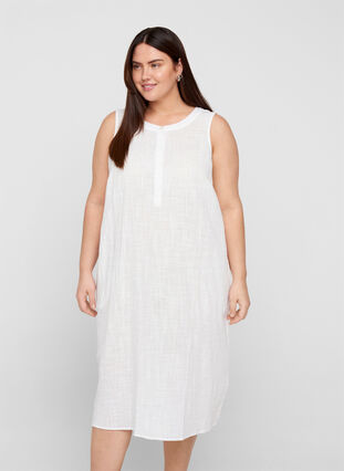 Ermeløs kjole i bomull, White, Model image number 0