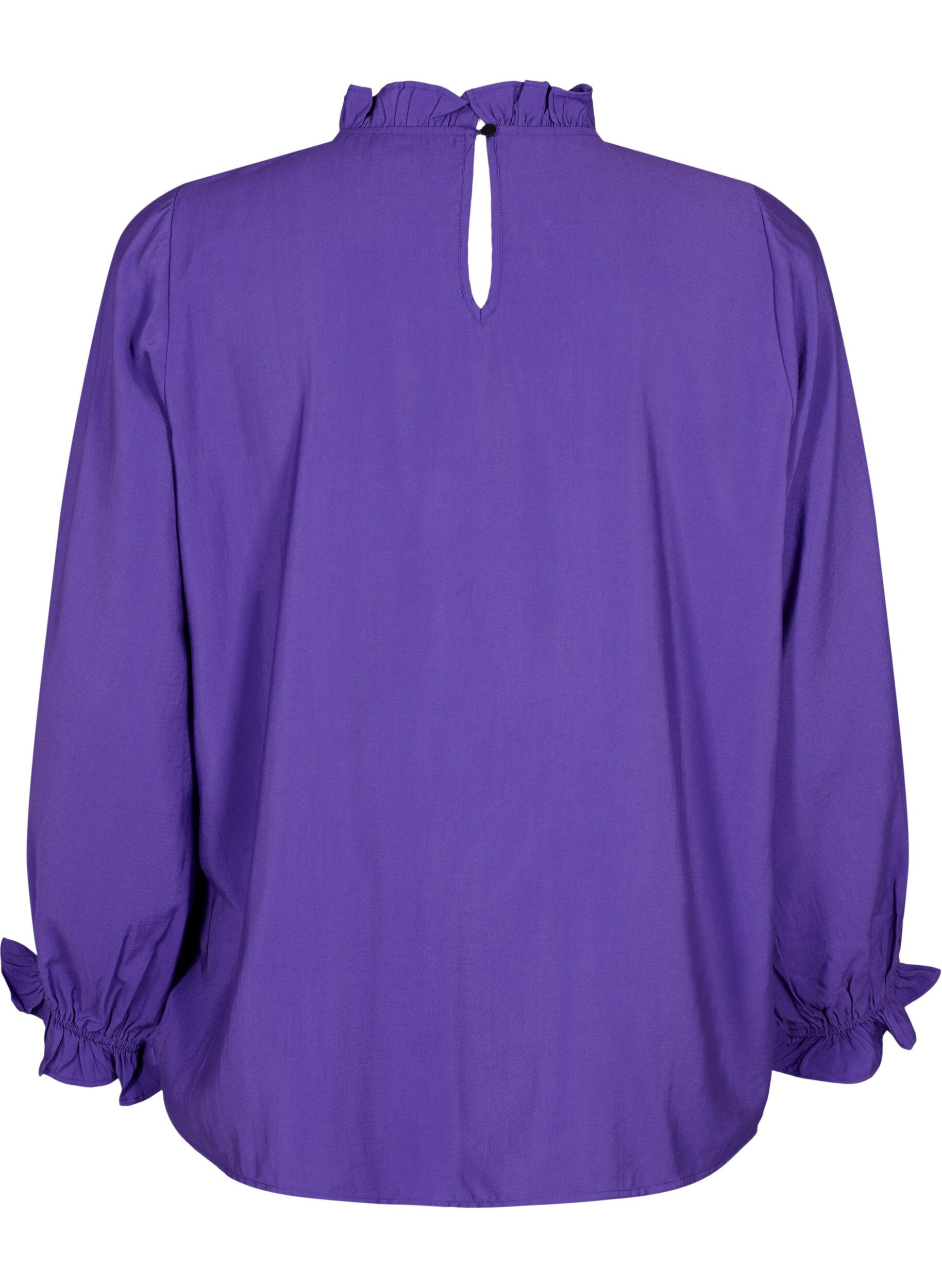 Zizzi Langermet bluse i viskose med volanger, Prism Violet, Packshot image number 1