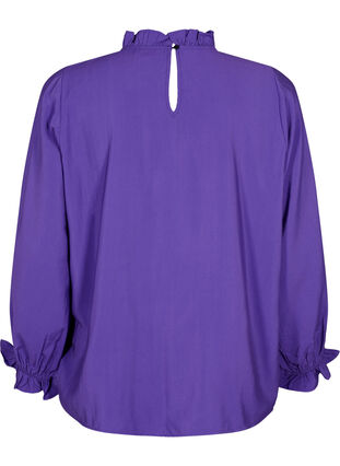 Langermet bluse i viskose med volanger, Prism Violet, Packshot image number 1