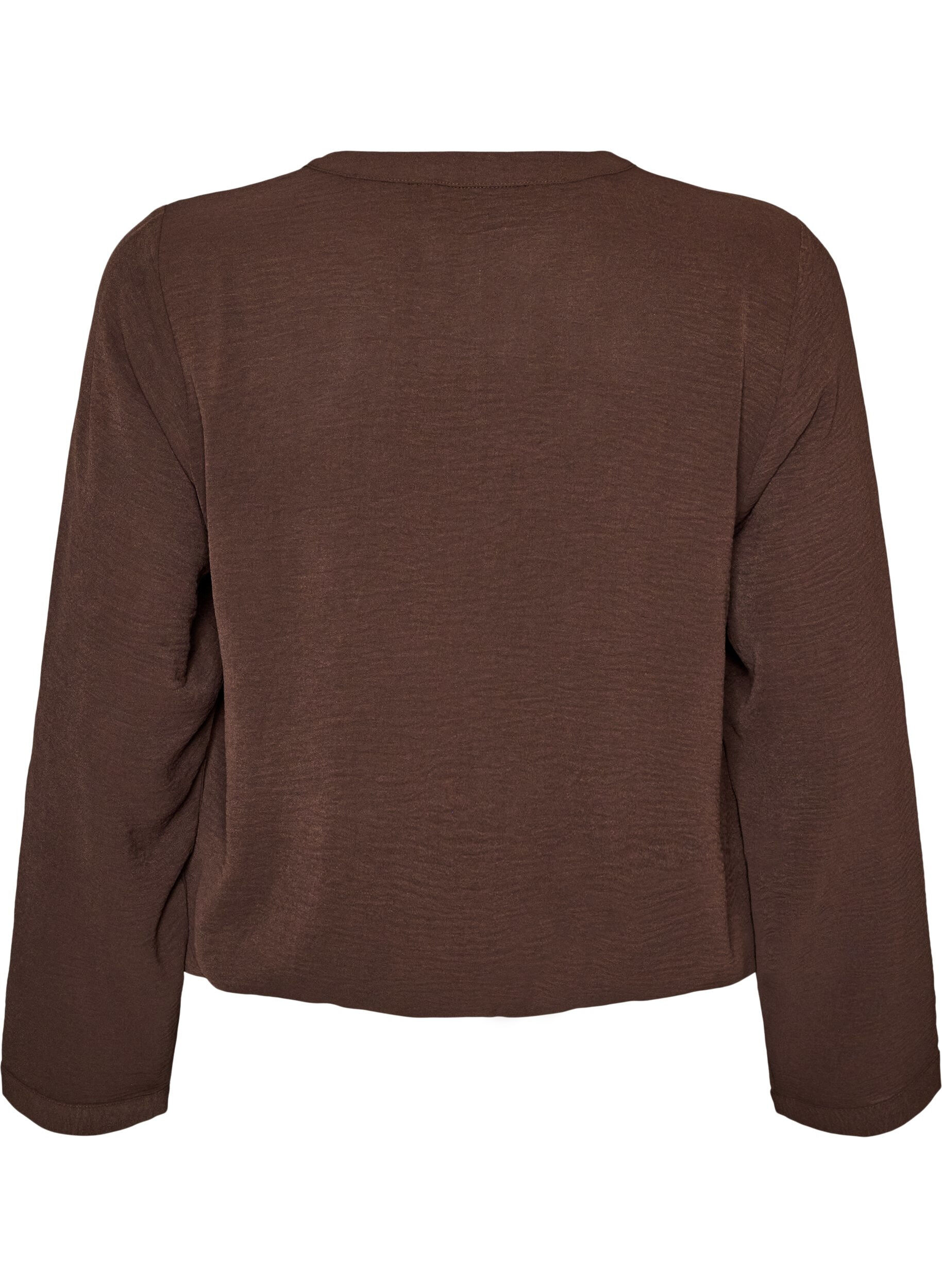 ZizziBluse med ballongsilhuett og V-hals, Brun, Packshot image number 1