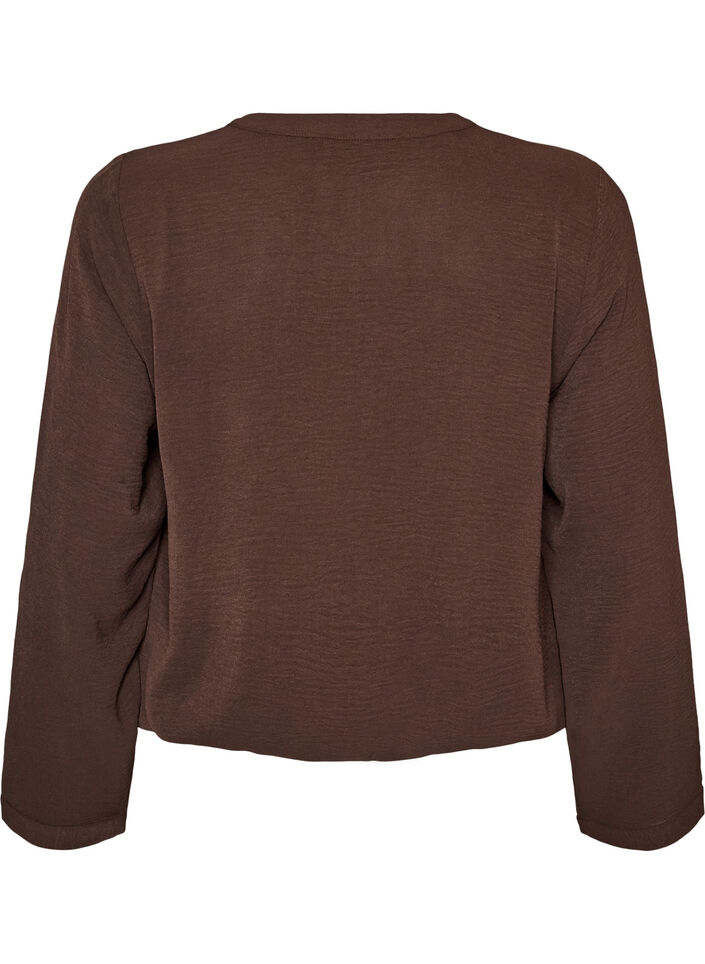 Bluse med ballongsilhuett og V-hals, Brun, Packshot image number 1