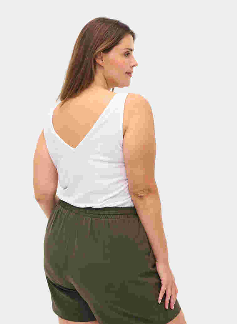 Basistopp med v-utringning i ribbemateriale, Bright White, Model