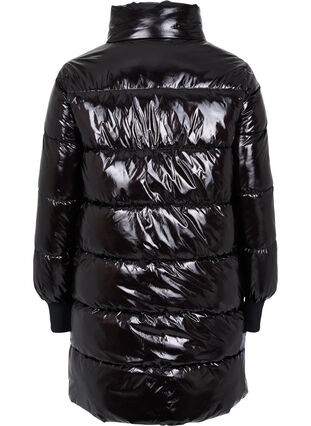 Skinnende vinterjakke med glidelås og knappelukkking, Black, Packshot image number 1