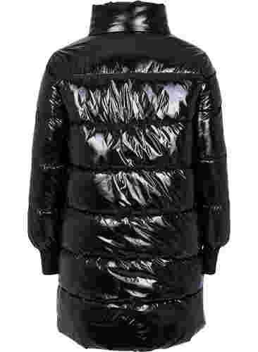 Skinnende vinterjakke med glidelås og knappelukkking, Black, Packshot image number 1