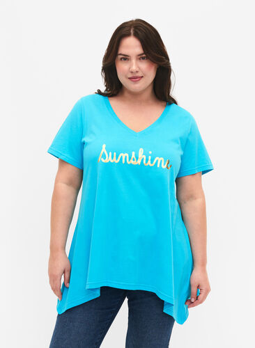 T-skjorte i bomull med korte ermer, Blue Atoll Sunshine, Model image number 0