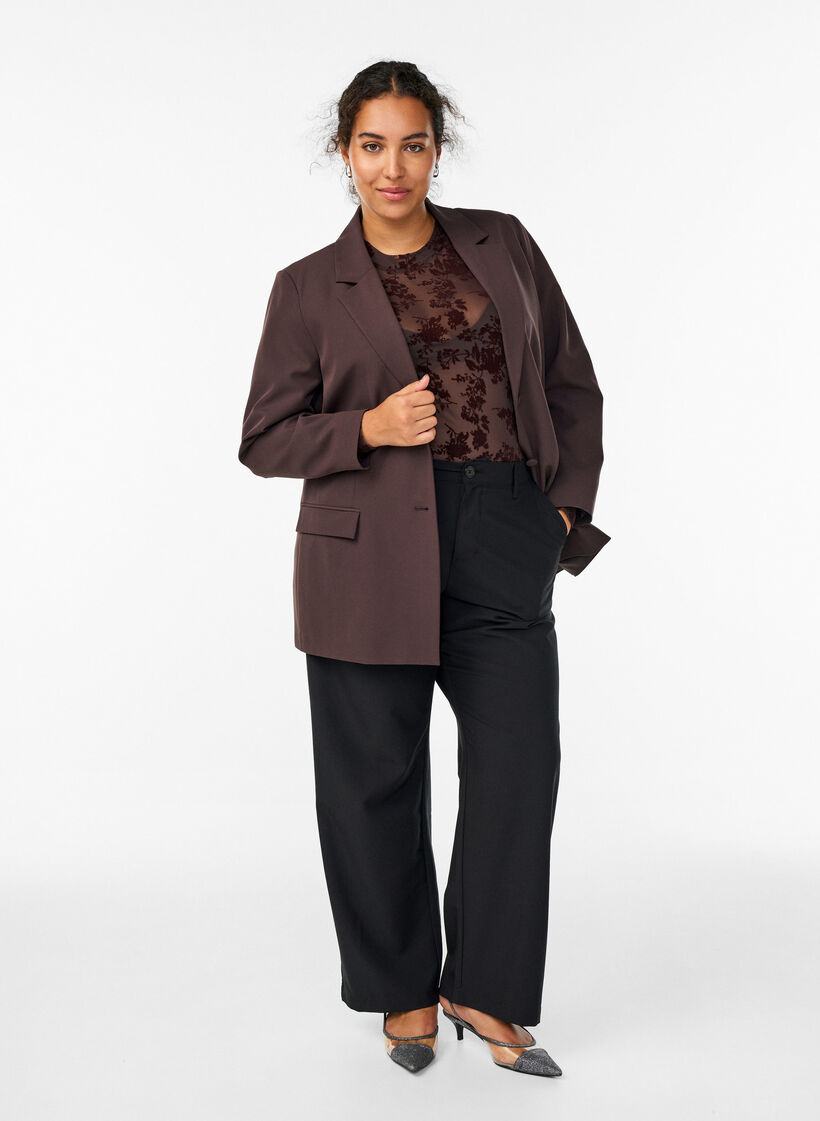 Klassisk blazer med knappelukking, Brun, Model image number 1