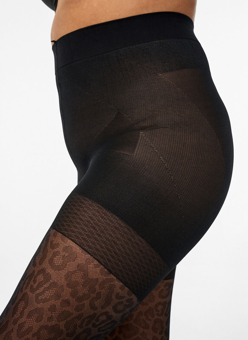 Leopardm&oslash;nstrede 50 denier str&oslash;mpebukser med push-up, Svart, Model image number 2