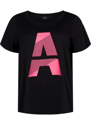 T-skjorte til trening med trykk, Black w. Pink A, Packshot image number 0