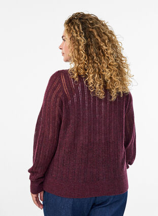 Zizzi Strikket cardigan med åpent mønster, Fig Mel., Model image number 1