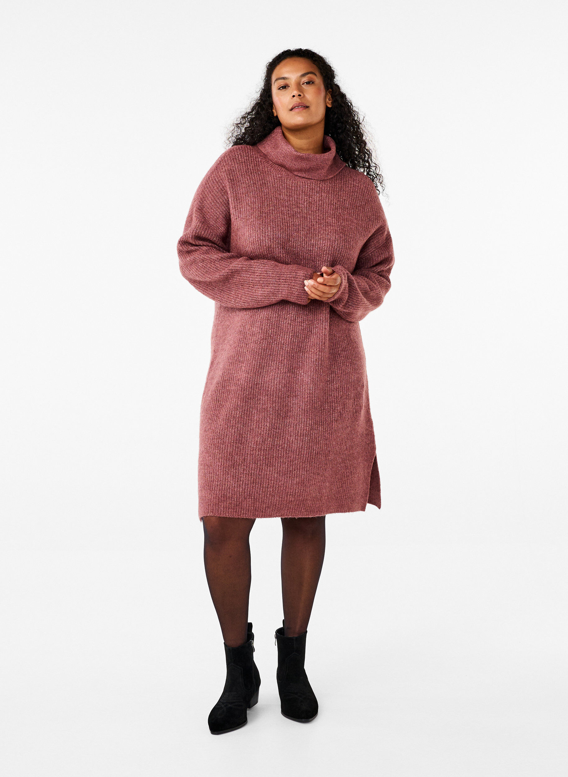 ZizziStrikket kjole med h&oslash;y hals, Rosa, Model image number 1