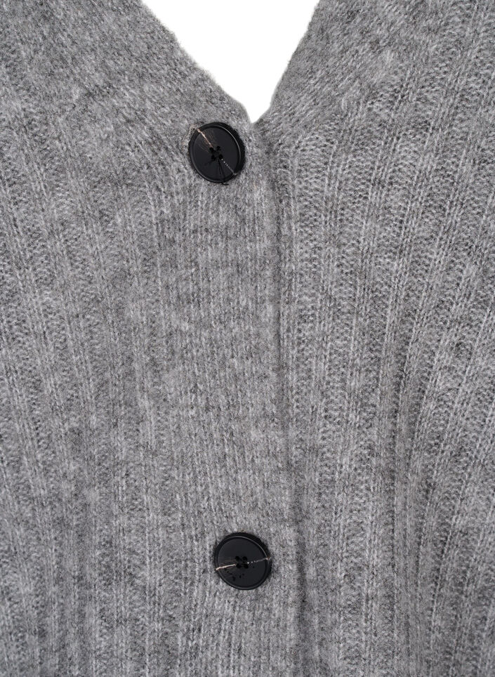 Melange cardigan i ribbestrikk, Light Grey Melange, Packshot image number 2