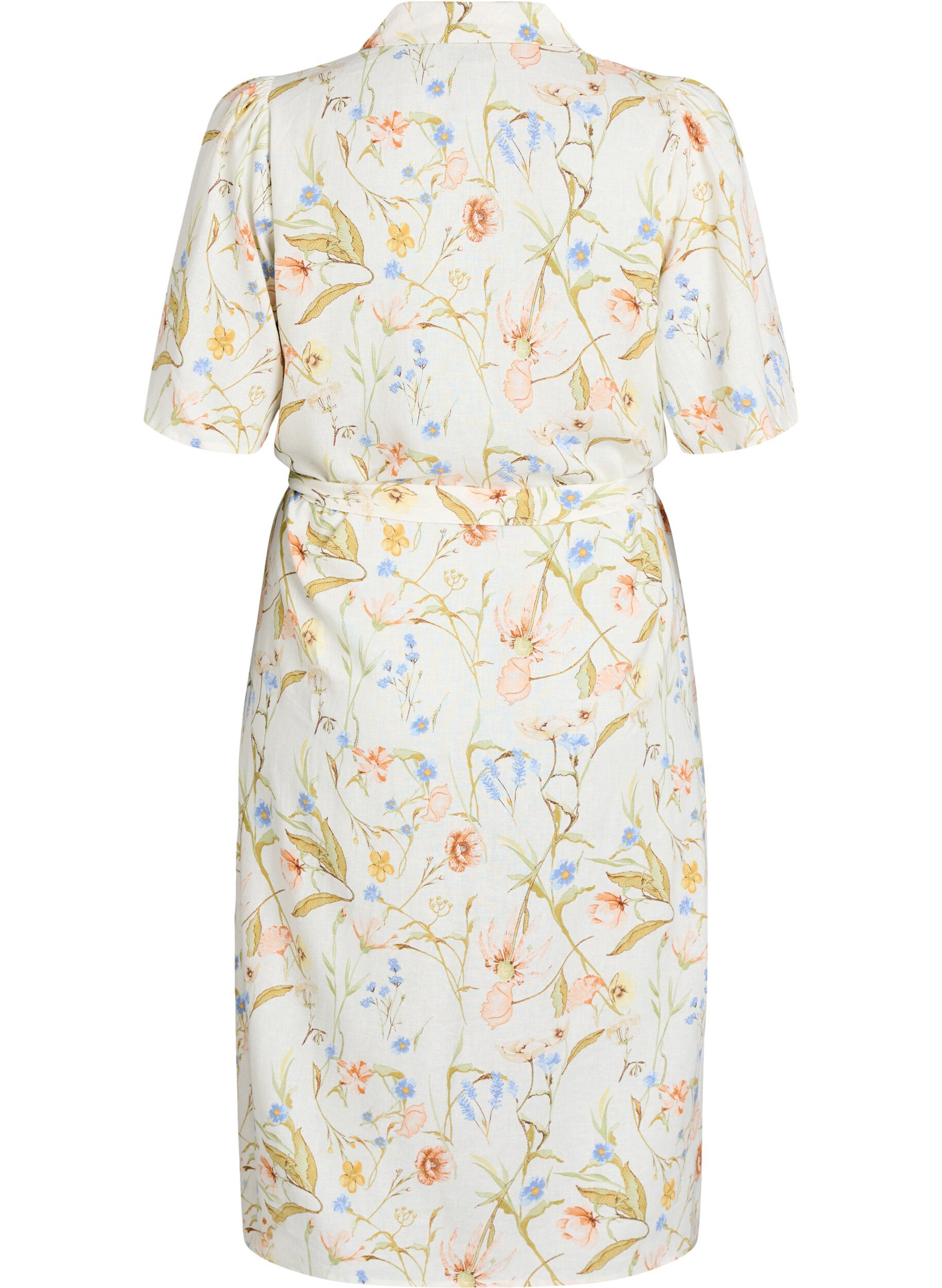 Zizzi Skjortekjole i lin og viskose med knytebelte, Vanilje, Packshot image number 1