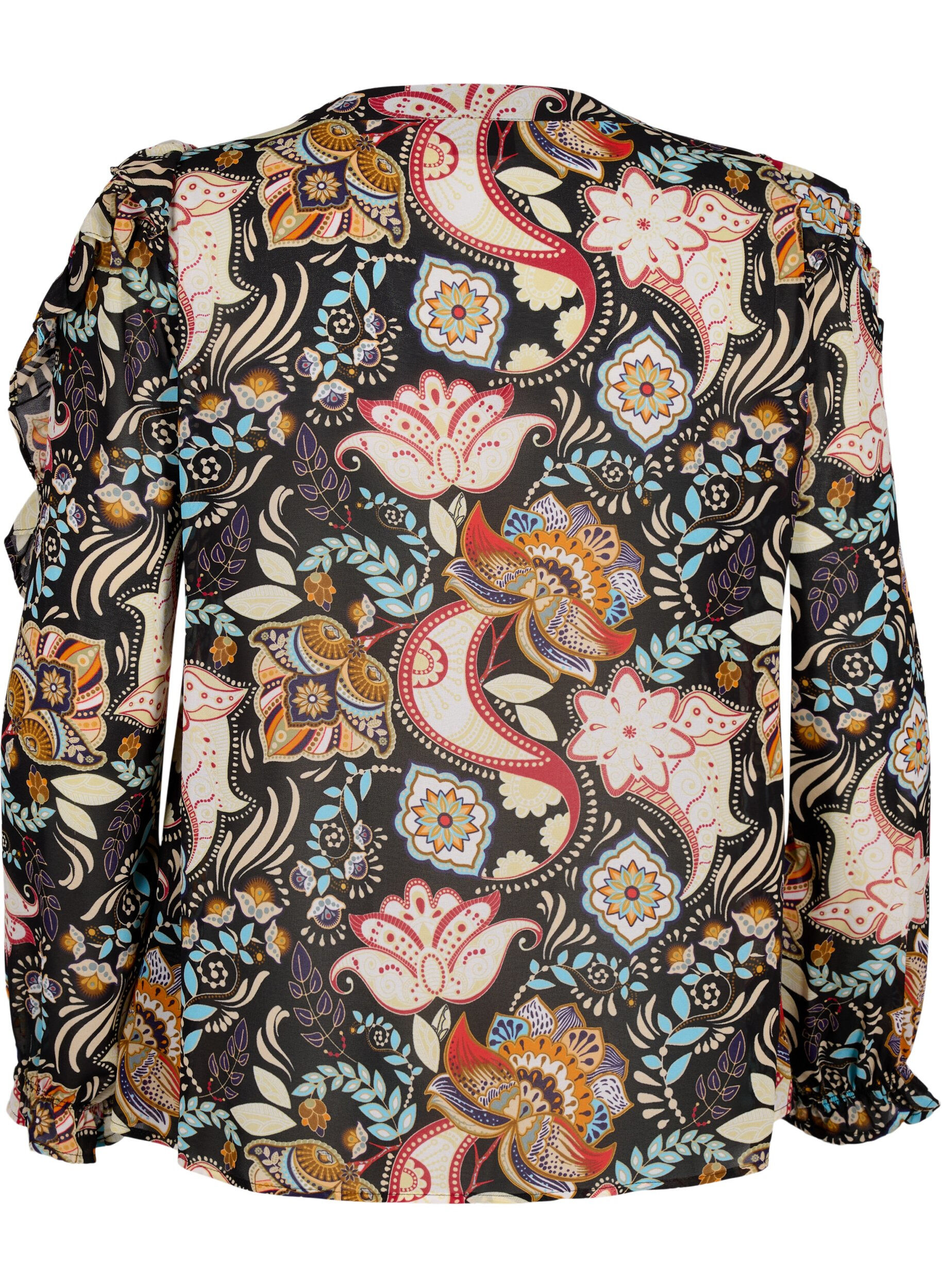 Zizzi Skjortebluse med volanger og paisleym&oslash;nster, Black Paisley, Packshot image number 1