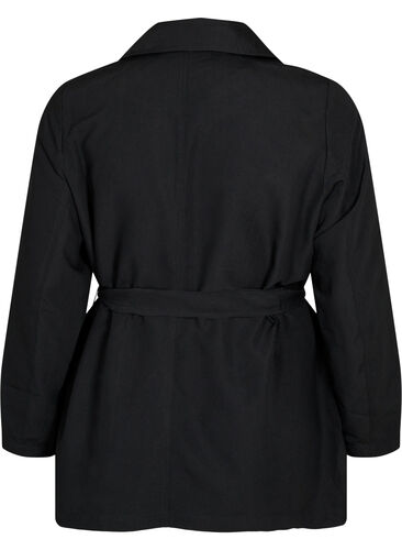 Trenchcoat med belte og lommer, Black, Packshot image number 1