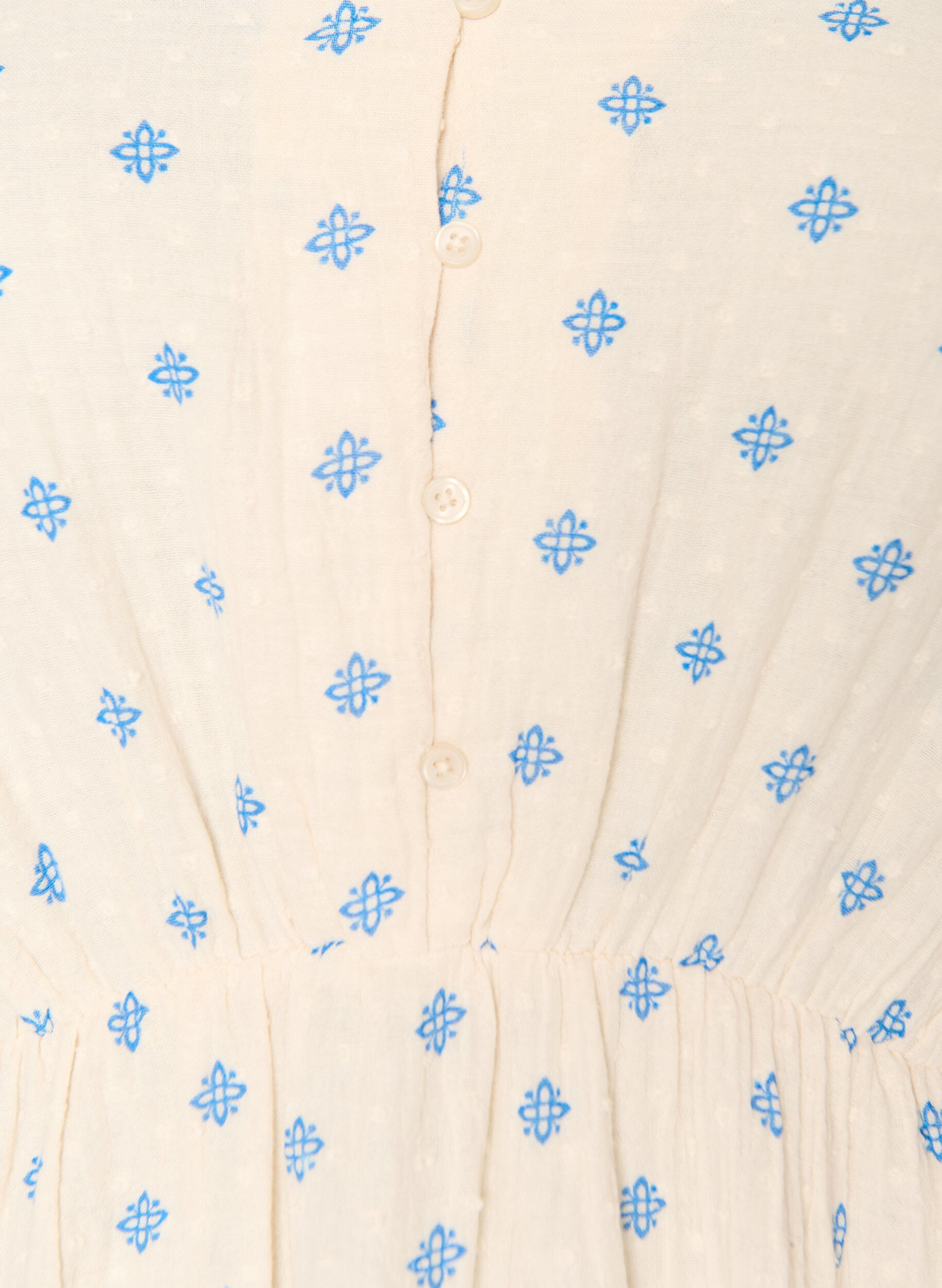 ZizziTrykt bomullskjole med elastisk midje, Beige, Packshot image number 2