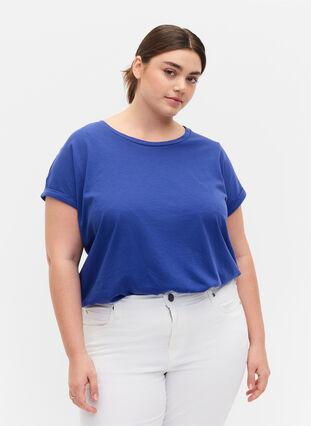 Kortermet T-skjorte i bomullsblanding, Royal Blue, Model image number 0