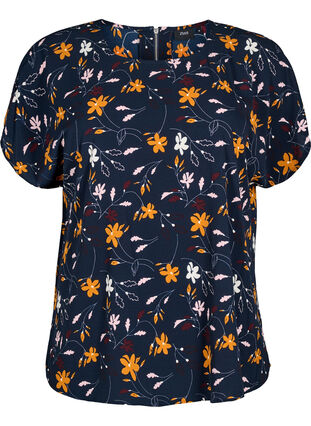 Zizzi Kortermet bluse med blomstertrykk, Sky Captain Flower, Packshot image number 0