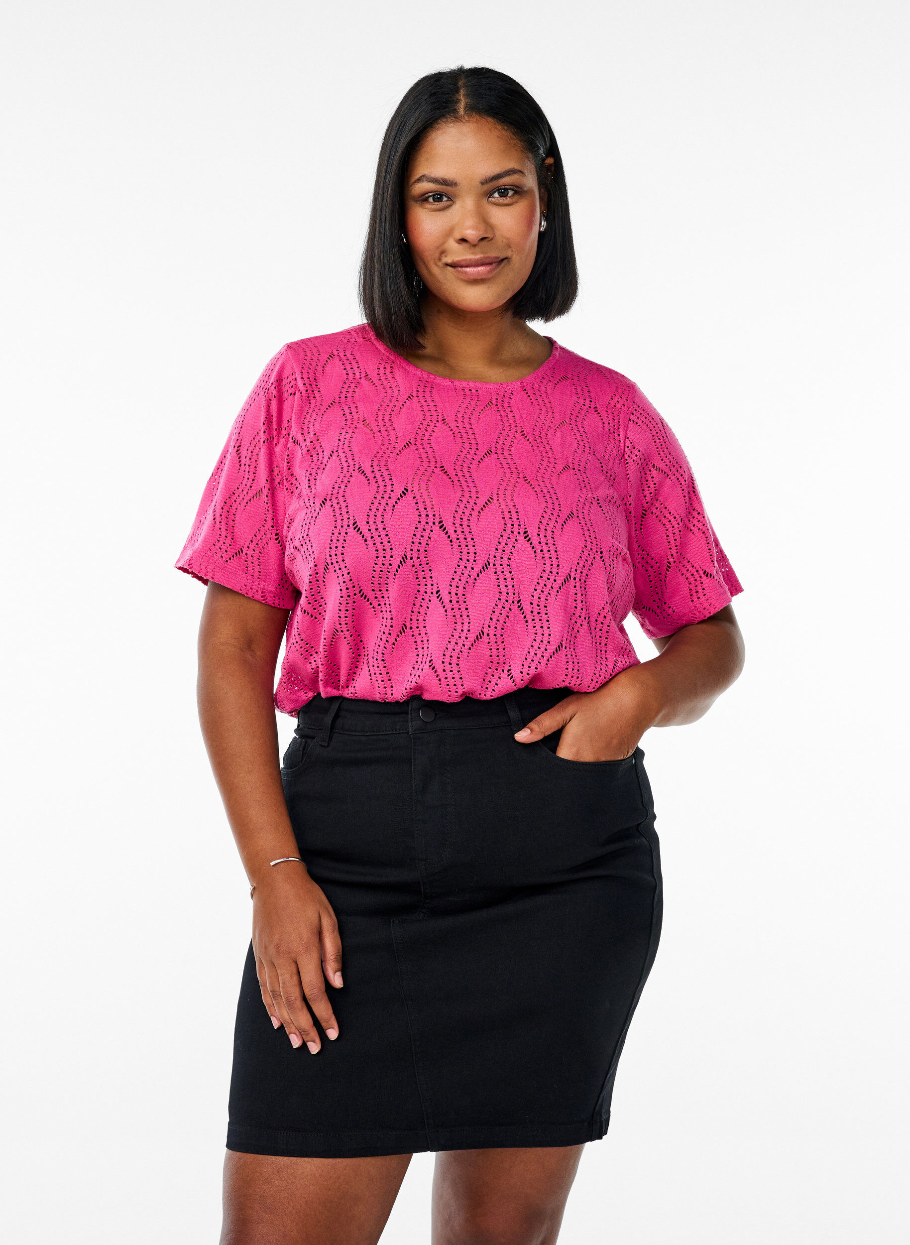 Zizzi FLASH - Tettsittende skj&oslash;rt i denim, Svart, Model image number 0