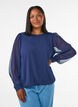 Chiffonbluse med gjennomsiktige ermer, Bl&aring;, Model image number 0