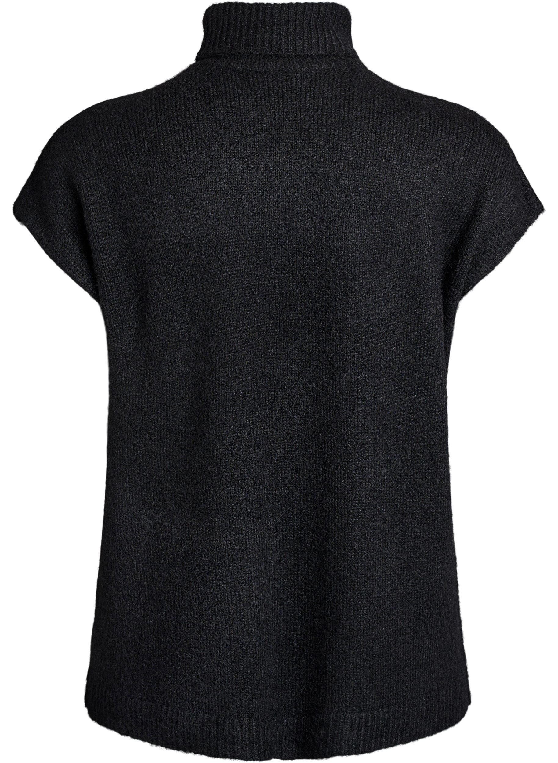 Zizzi Ermel&oslash;s strikket vest med h&oslash;y hals, Svart, Packshot image number 1