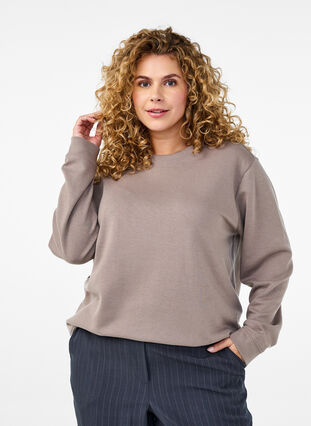 Zizzi FLASH - Genser med crewneck, Beige, Model image number 0