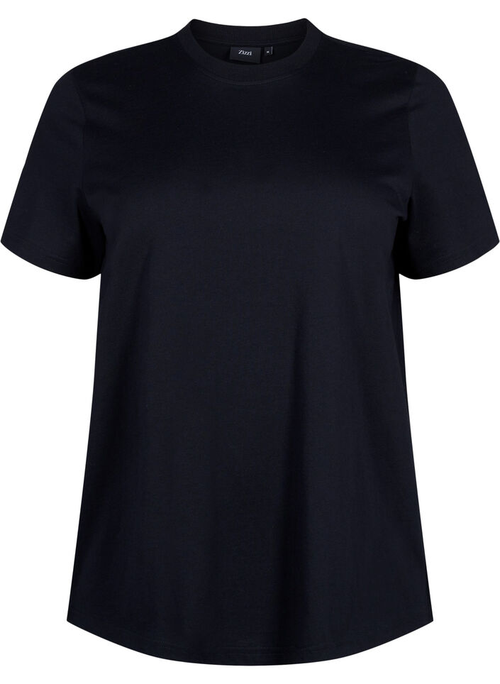 Basic T-skjorte i bomull med rund hals, Svart, Packshot image number 0