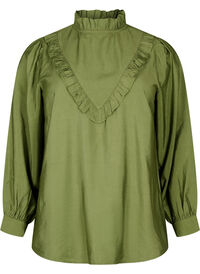 Bluse i viskose med volanger
