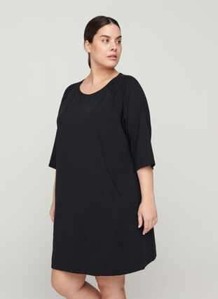 Kjole med 3/4-ermer og lommer, Black, Model image number 0