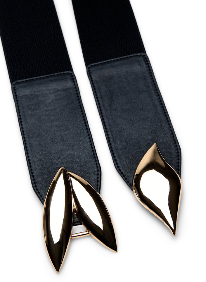 Elastisk belte med gullfarget spenne, Black w. Gold Buckle, Packshot image number 2