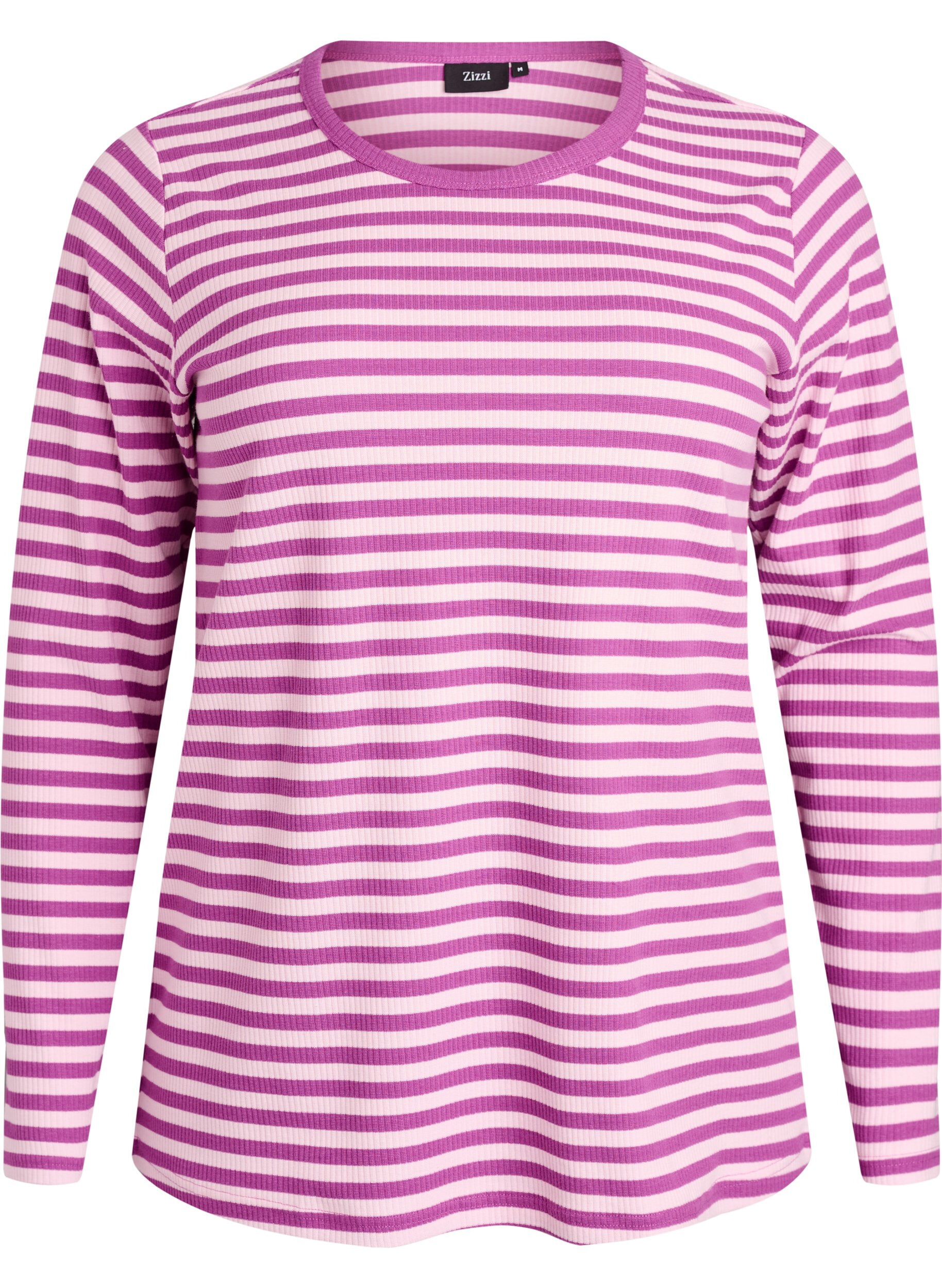 ZizziStripete bluse med lange ermer, Lilla, Packshot image number 0