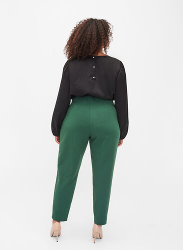Frida Pants med gylf - bukse med høyt liv - mørk grønn main image 1