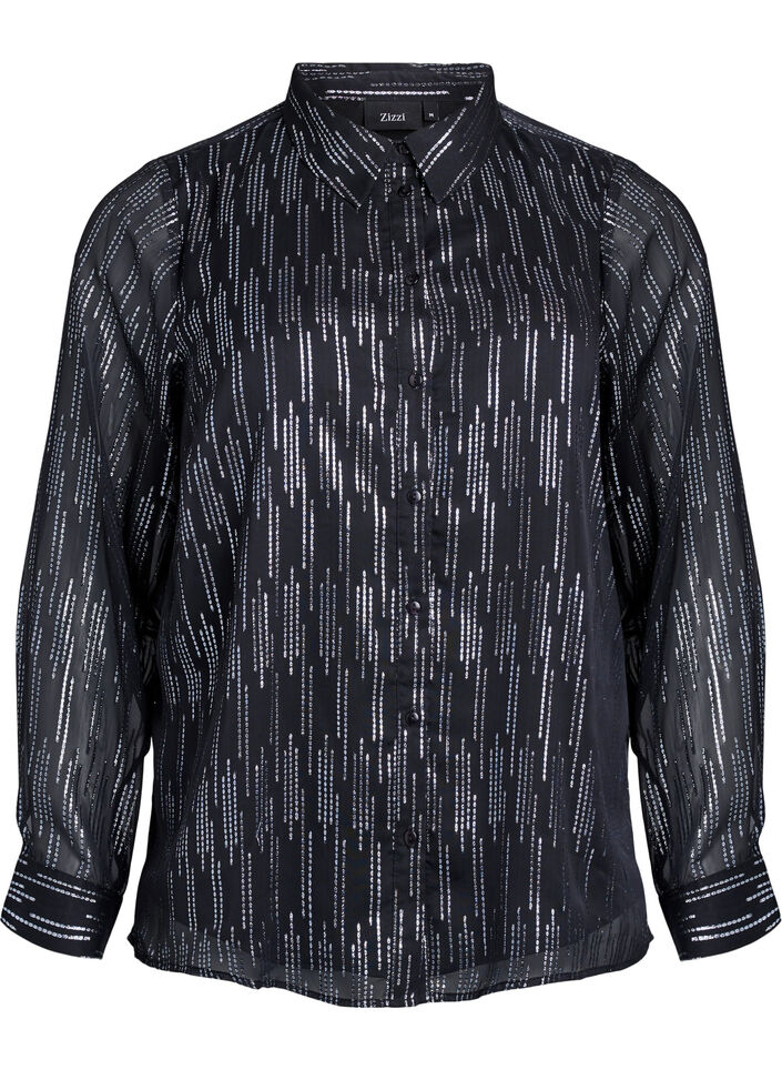 Skjorte med glitrende mønster, Svart, Packshot image number 0