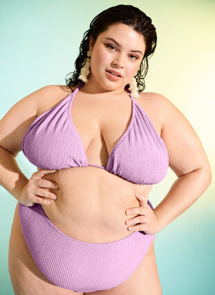 Zizzi Trekantet bikini-BH med kreppstruktur, Lilla, Image image number 0